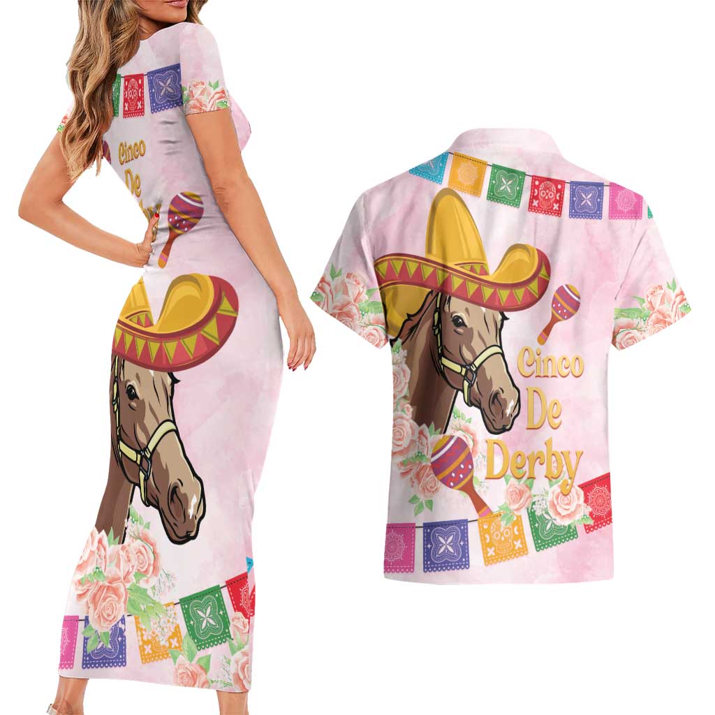 Cinco De Derby Couples Matching Short Sleeve Bodycon Dress and Hawaiian Shirt 2025 Sombrero Horse Racing