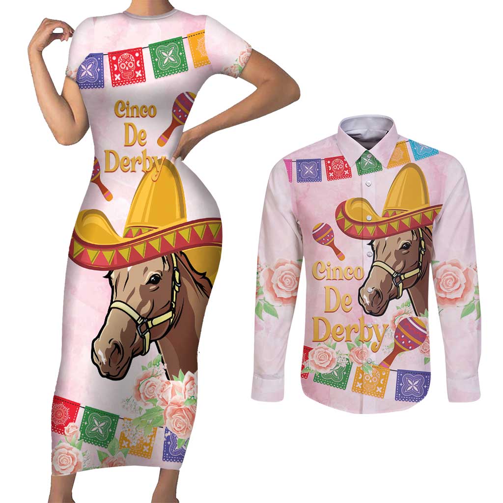 Cinco De Derby Couples Matching Short Sleeve Bodycon Dress and Long Sleeve Button Shirt 2025 Sombrero Horse Racing