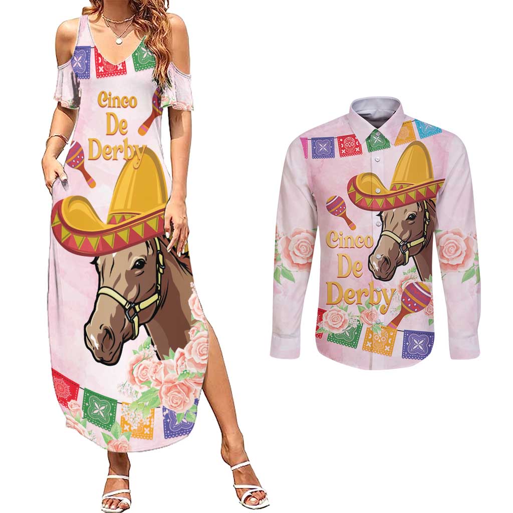Cinco De Derby Couples Matching Summer Maxi Dress and Long Sleeve Button Shirt 2025 Sombrero Horse Racing