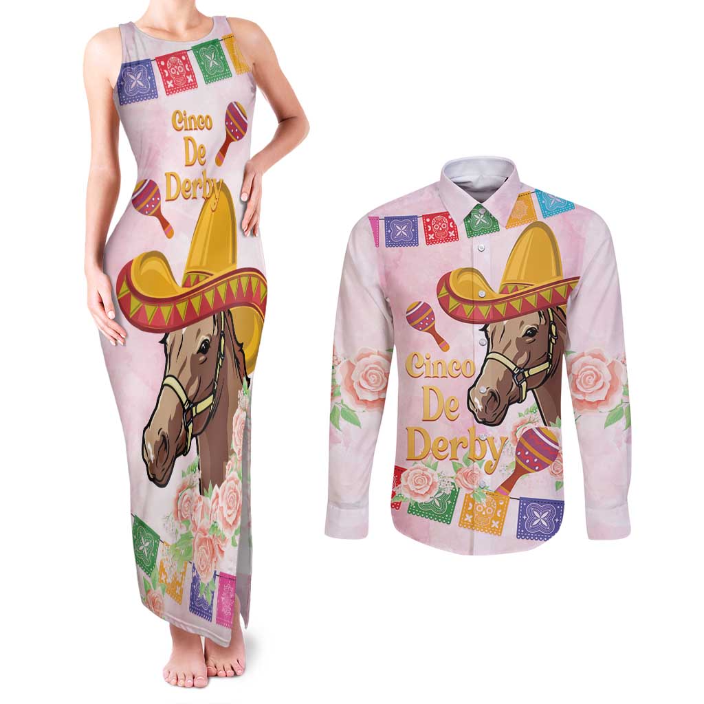 Cinco De Derby Couples Matching Tank Maxi Dress and Long Sleeve Button Shirt 2025 Sombrero Horse Racing