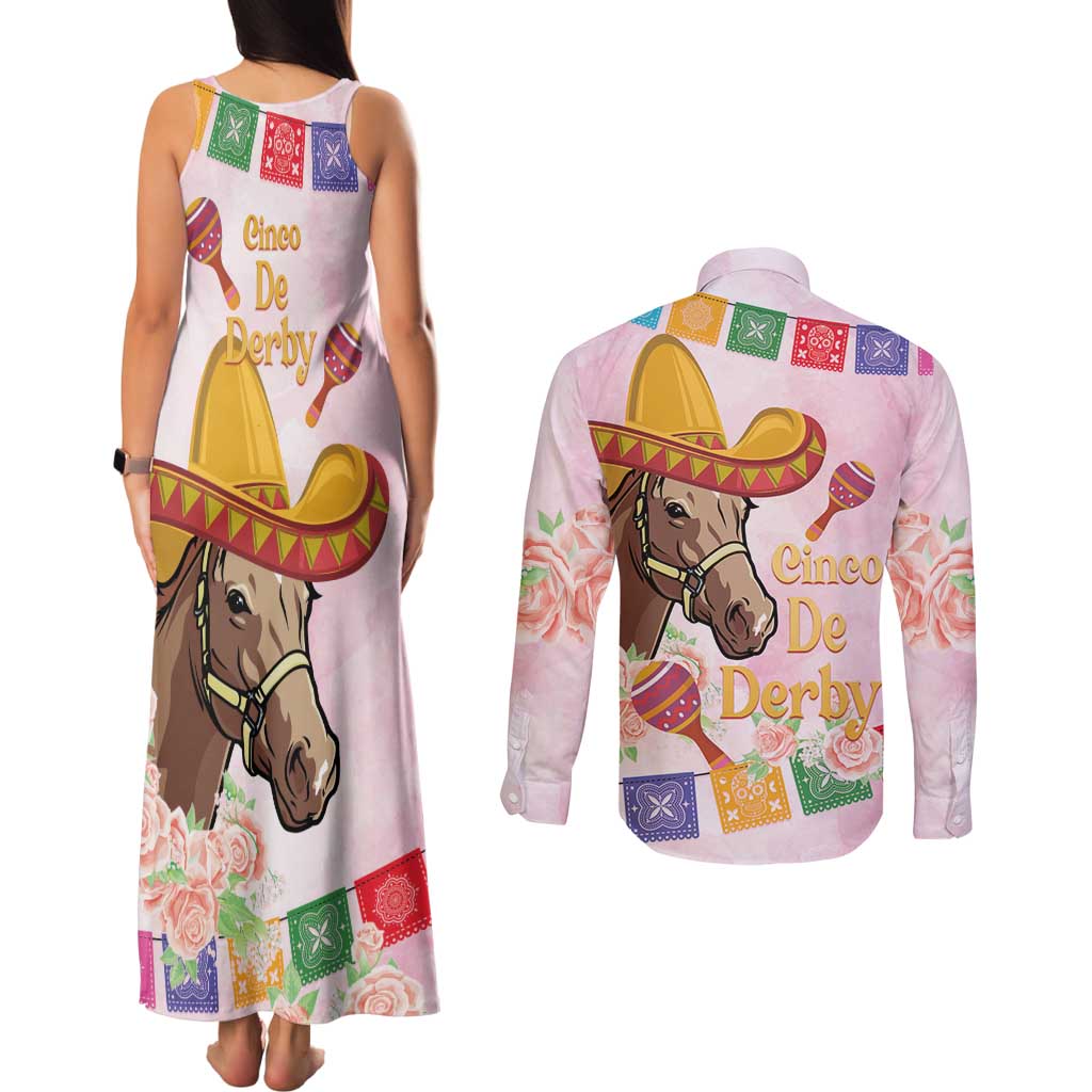 Cinco De Derby Couples Matching Tank Maxi Dress and Long Sleeve Button Shirt 2025 Sombrero Horse Racing