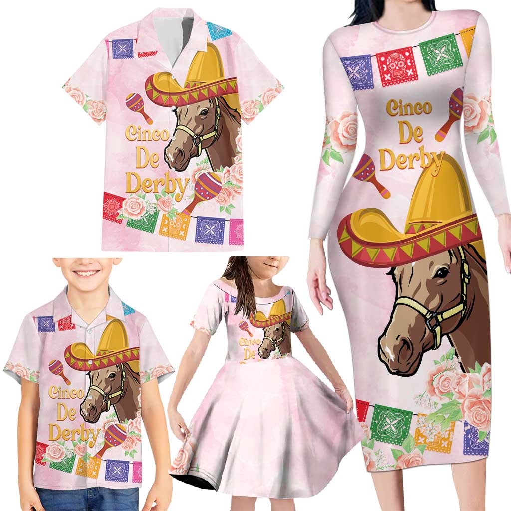 Cinco De Derby Family Matching Long Sleeve Bodycon Dress and Hawaiian Shirt 2025 Sombrero Horse Racing