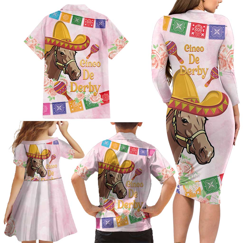 Cinco De Derby Family Matching Long Sleeve Bodycon Dress and Hawaiian Shirt 2025 Sombrero Horse Racing