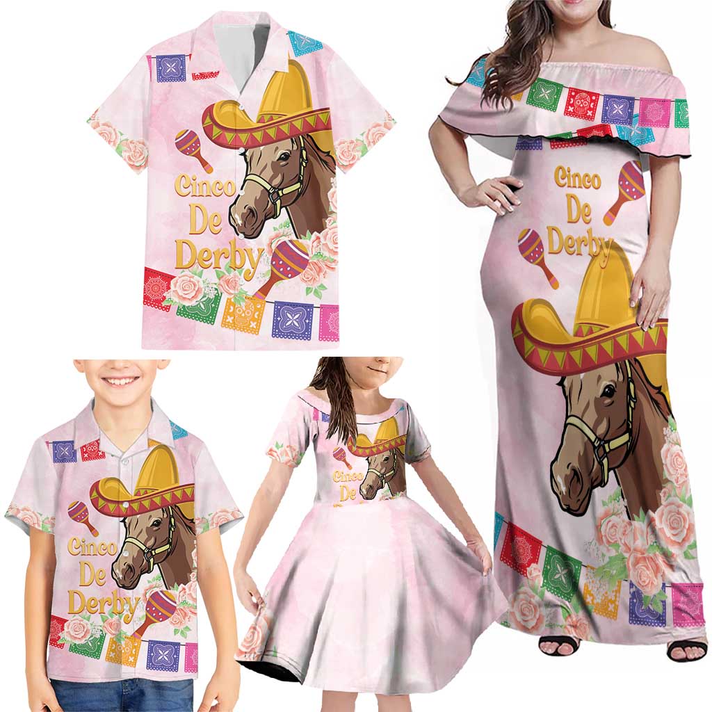 Cinco De Derby Family Matching Off Shoulder Maxi Dress and Hawaiian Shirt 2025 Sombrero Horse Racing