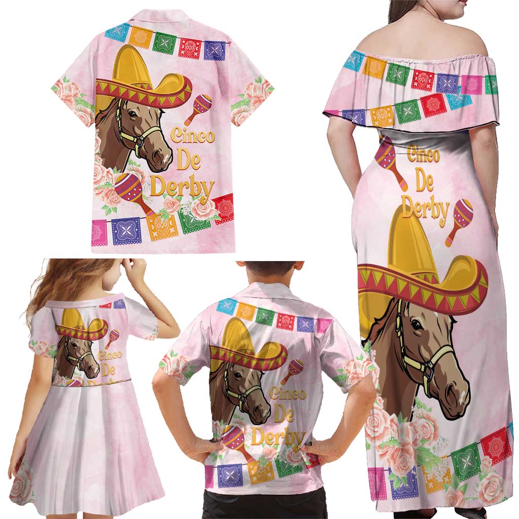 Cinco De Derby Family Matching Off Shoulder Maxi Dress and Hawaiian Shirt 2025 Sombrero Horse Racing