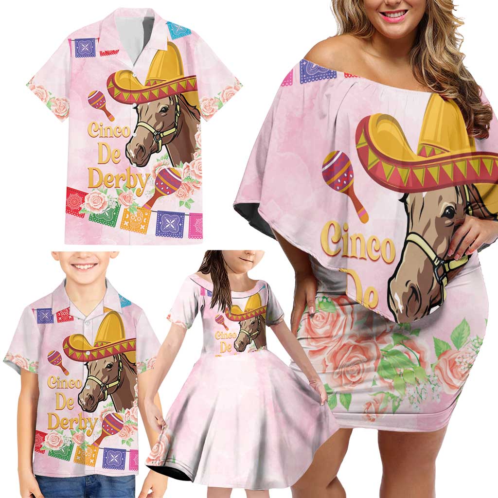 Cinco De Derby Family Matching Off Shoulder Short Dress and Hawaiian Shirt 2025 Sombrero Horse Racing