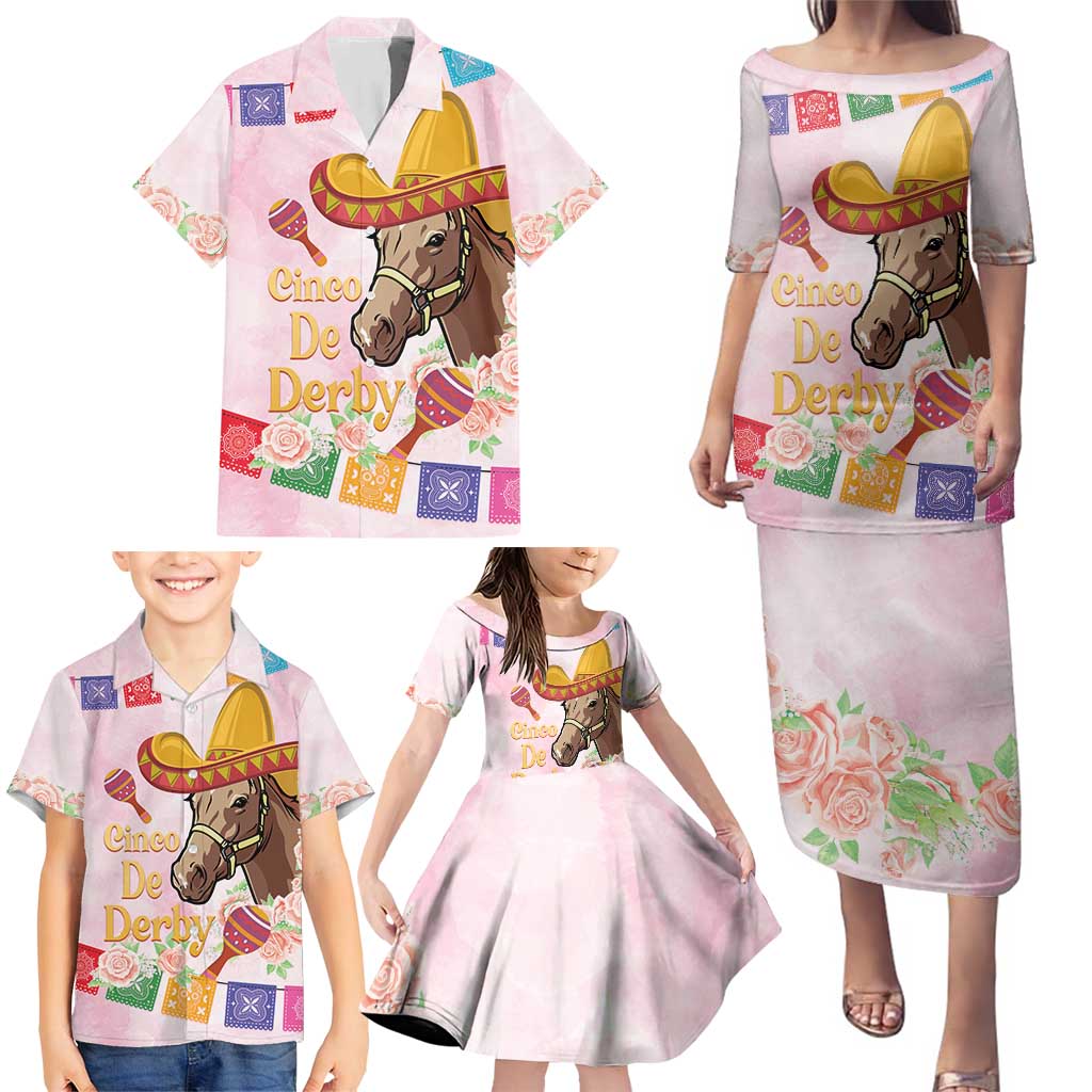 Cinco De Derby Family Matching Puletasi and Hawaiian Shirt 2025 Sombrero Horse Racing