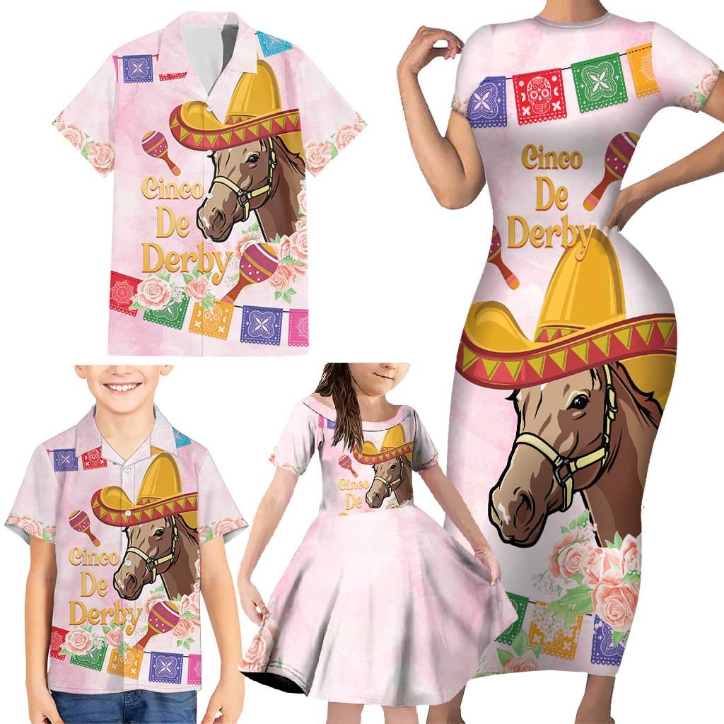 Cinco De Derby Family Matching Short Sleeve Bodycon Dress and Hawaiian Shirt 2025 Sombrero Horse Racing