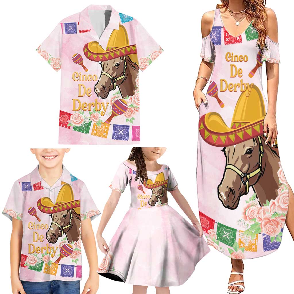 Cinco De Derby Family Matching Summer Maxi Dress and Hawaiian Shirt 2025 Sombrero Horse Racing