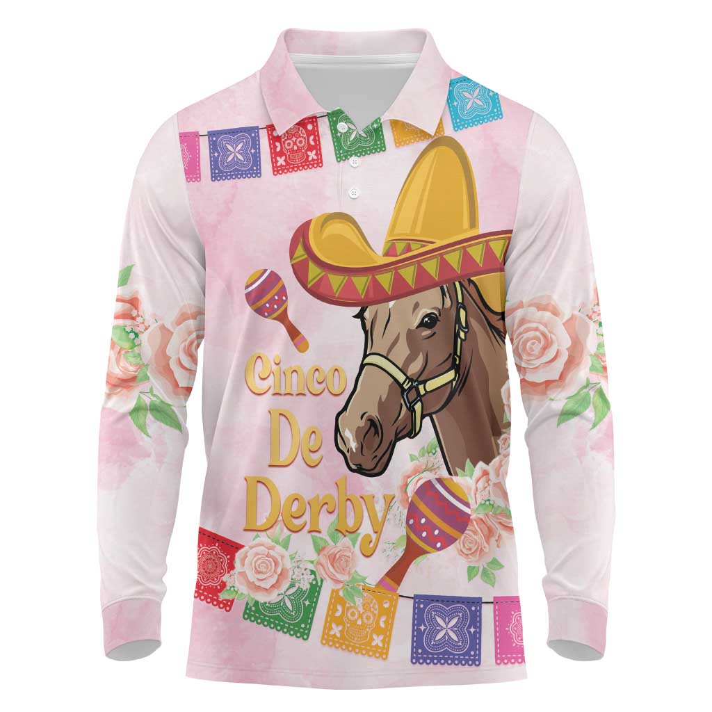 Cinco De Derby Long Sleeve Polo Shirt 2025 Sombrero Horse Racing