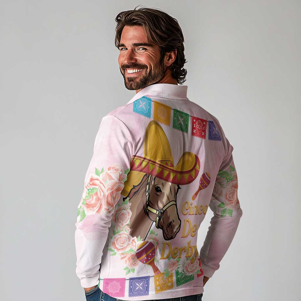 Cinco De Derby Long Sleeve Polo Shirt 2025 Sombrero Horse Racing