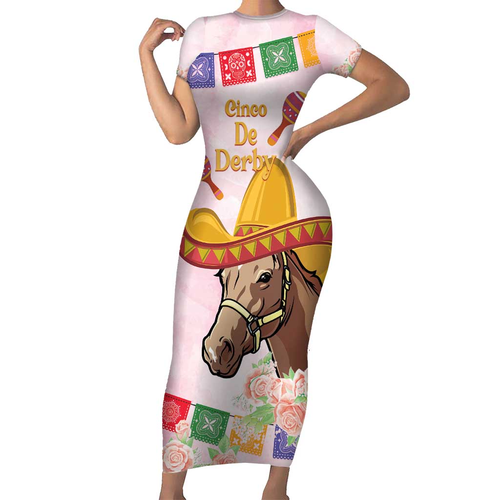 Cinco De Derby Short Sleeve Bodycon Dress 2025 Sombrero Horse Racing - Wonder Print Shop