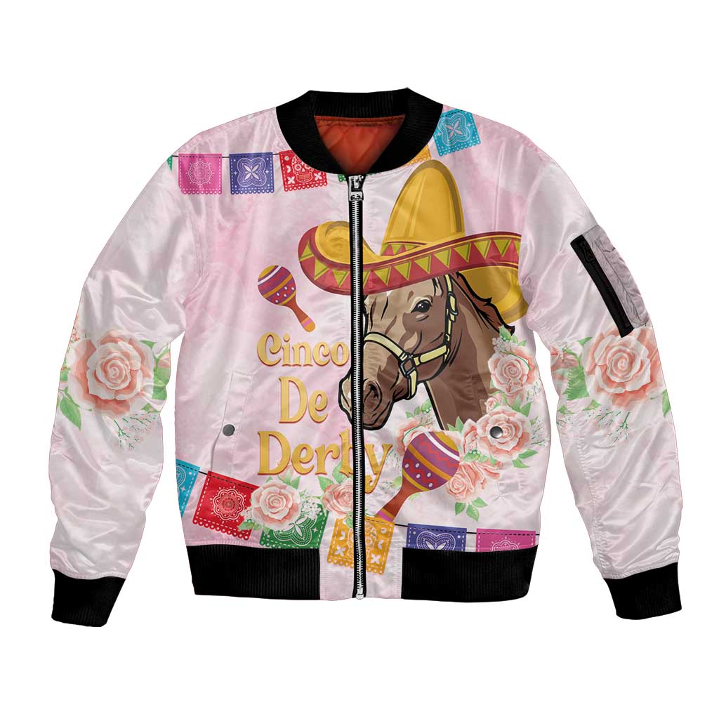 Cinco De Derby Sleeve Zip Bomber Jacket 2025 Sombrero Horse Racing - Wonder Print Shop
