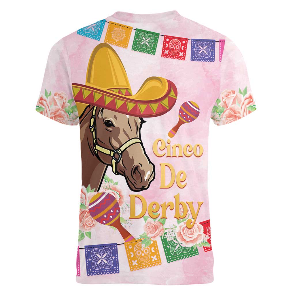Cinco De Derby Women V-Neck T-Shirt 2025 Sombrero Horse Racing - Wonder Print Shop