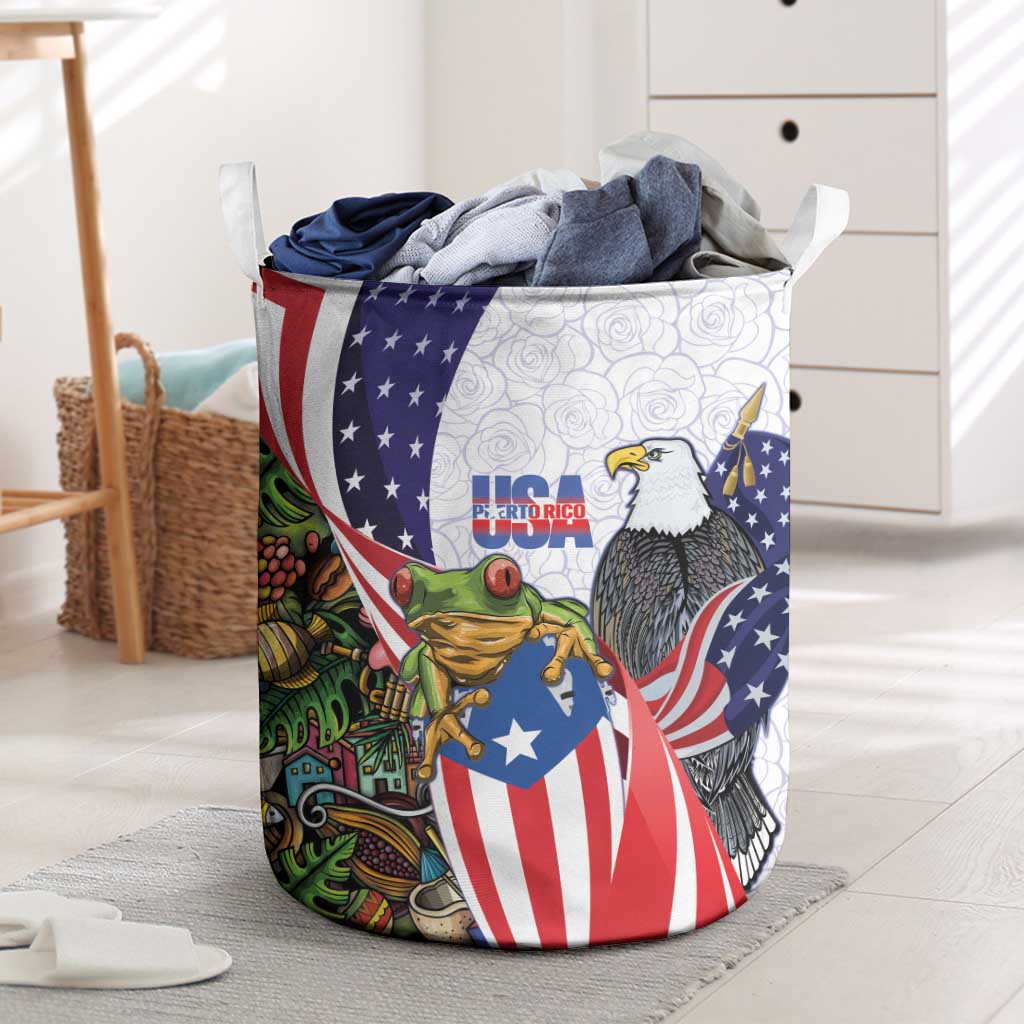 United States Puerto Rico Laundry Basket USA Curve Flag With Coqui Drum - Wonder Print Shop