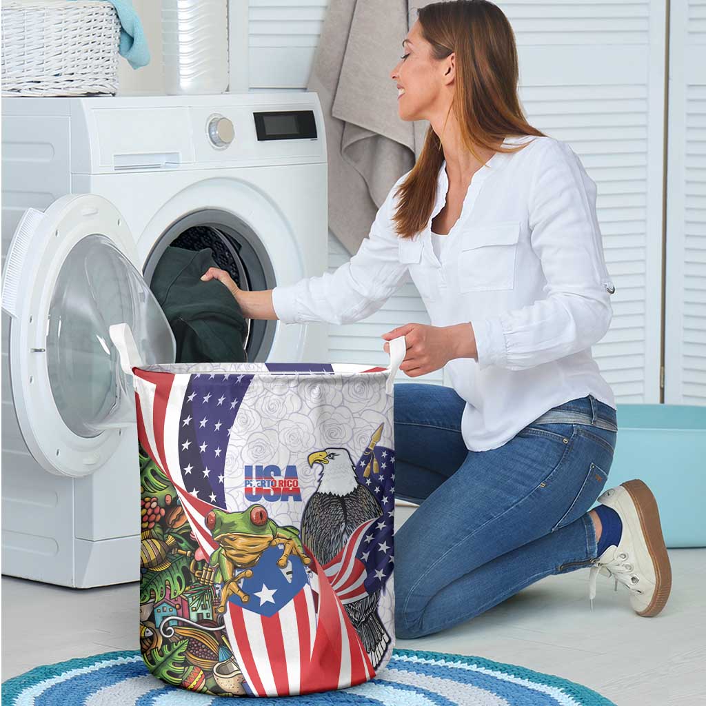 United States Puerto Rico Laundry Basket USA Curve Flag With Coqui Drum - Wonder Print Shop