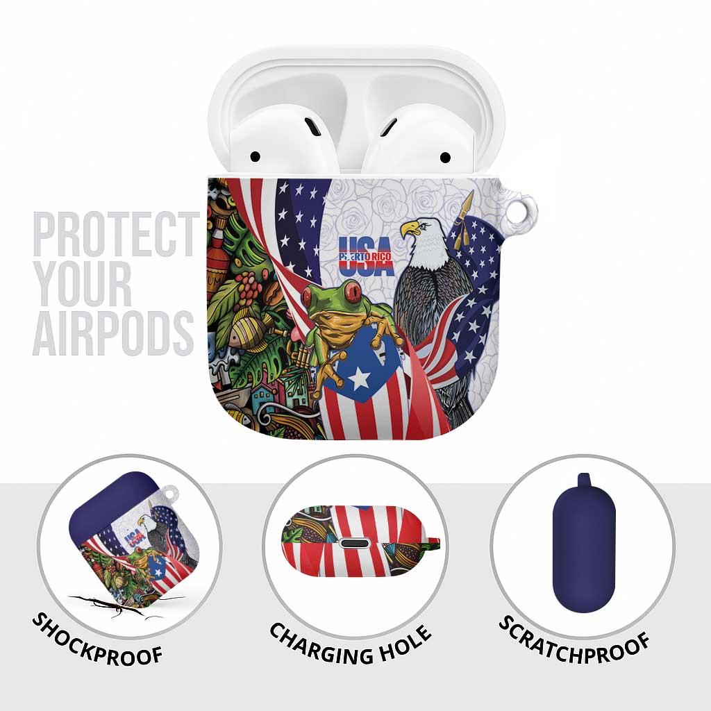 United States Puerto Rico AirPods Case USA Curve Flag With Coqui Drum - Wonder Print Shop