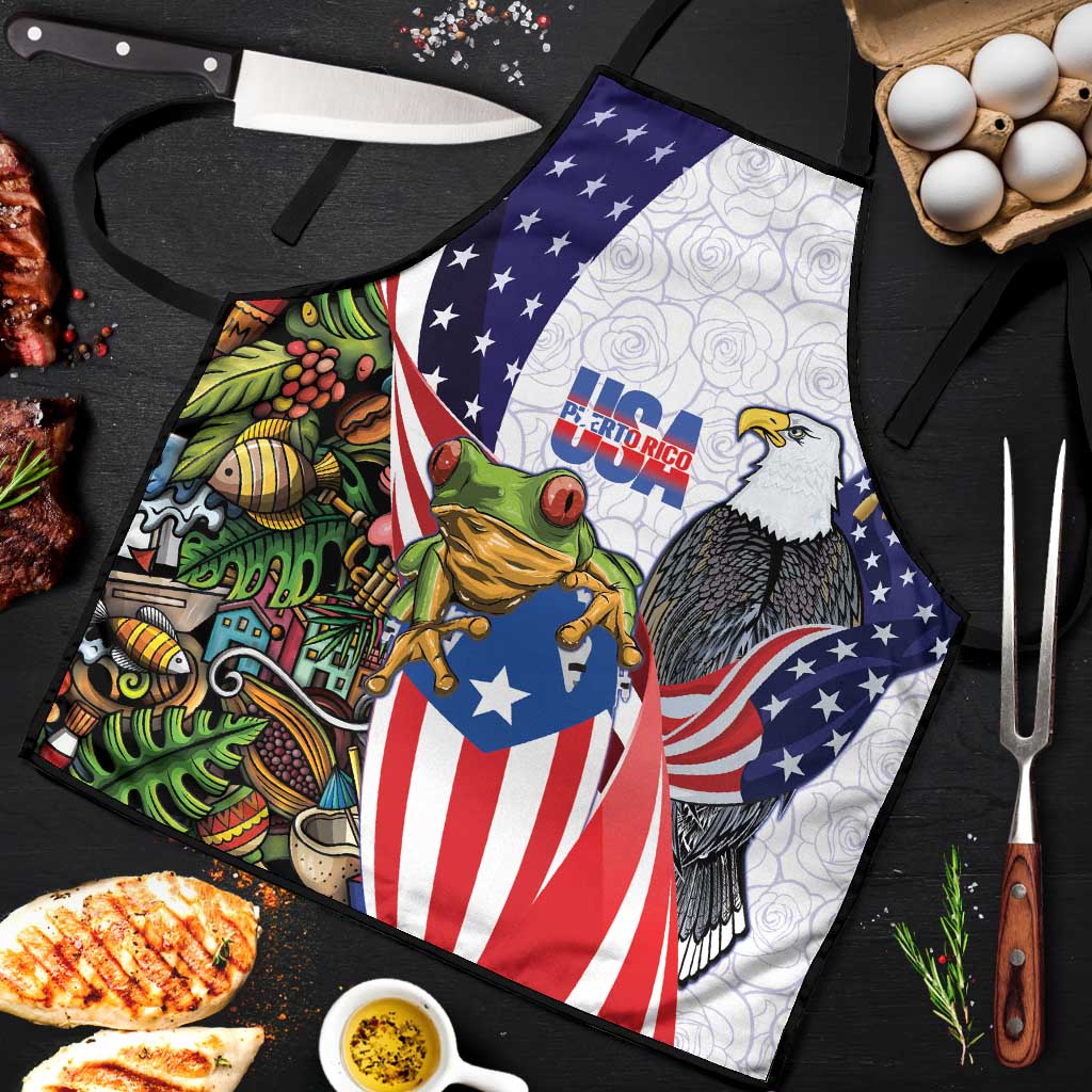 United States Puerto Rico Apron USA Curve Flag With Coqui Drum - Wonder Print Shop