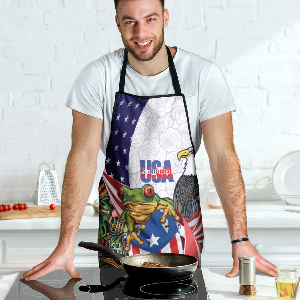 United States Puerto Rico Apron USA Curve Flag With Coqui Drum - Wonder Print Shop