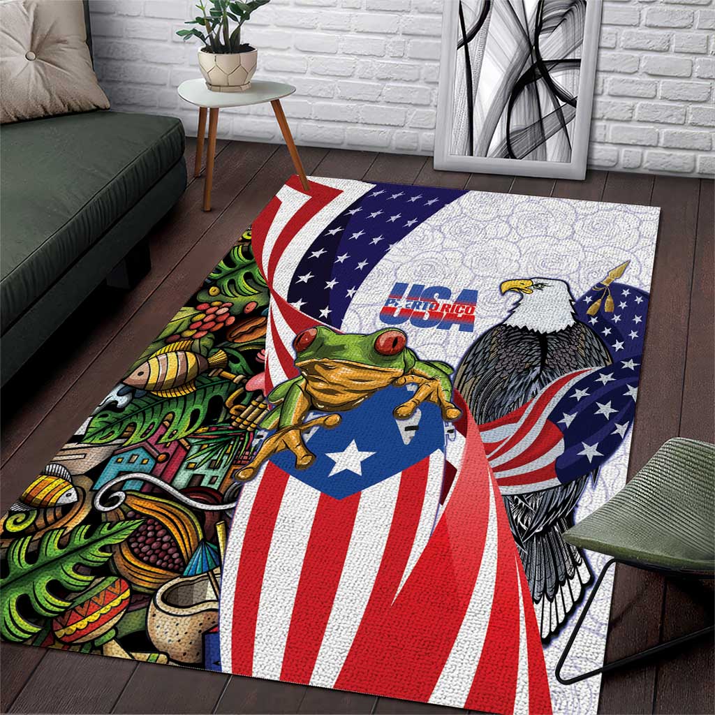 United States Puerto Rico Area Rug USA Curve Flag With Coqui Drum - Wonder Print Shop
