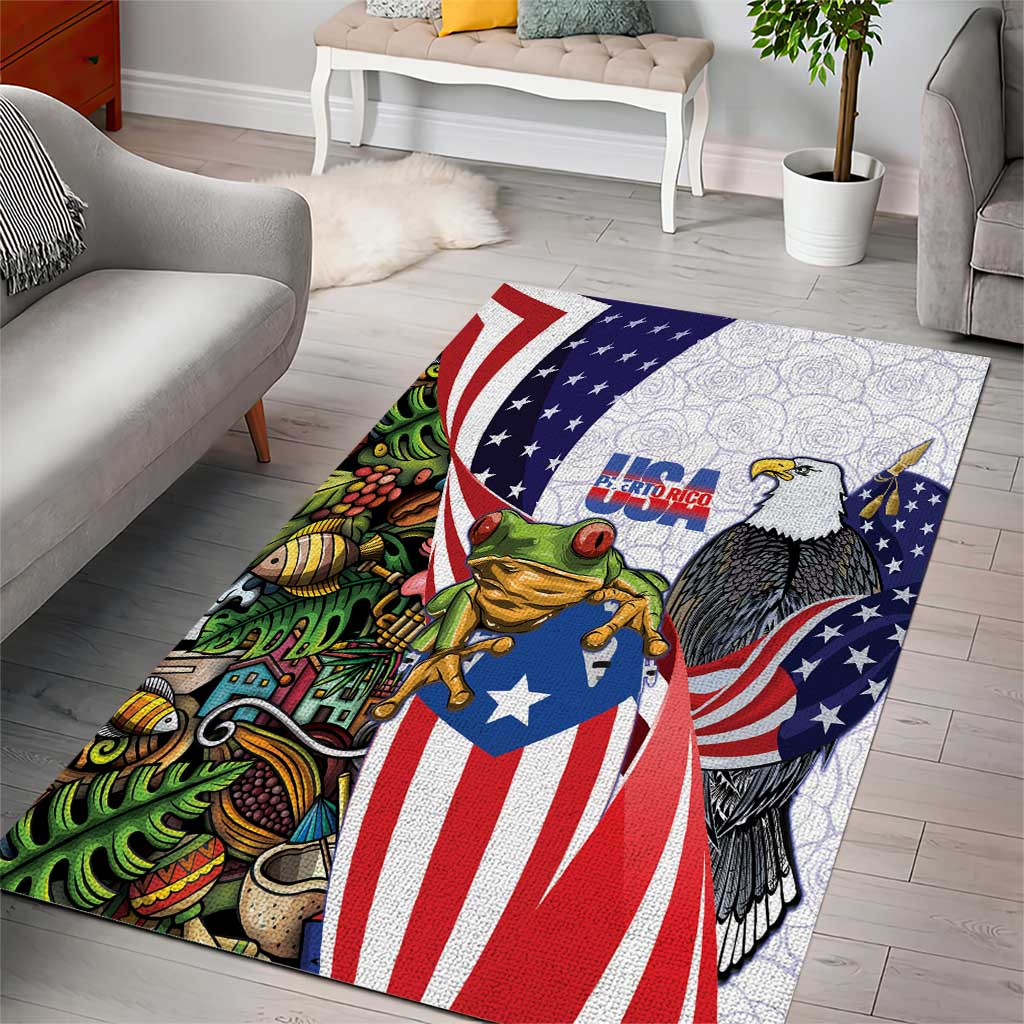 United States Puerto Rico Area Rug USA Curve Flag With Coqui Drum - Wonder Print Shop