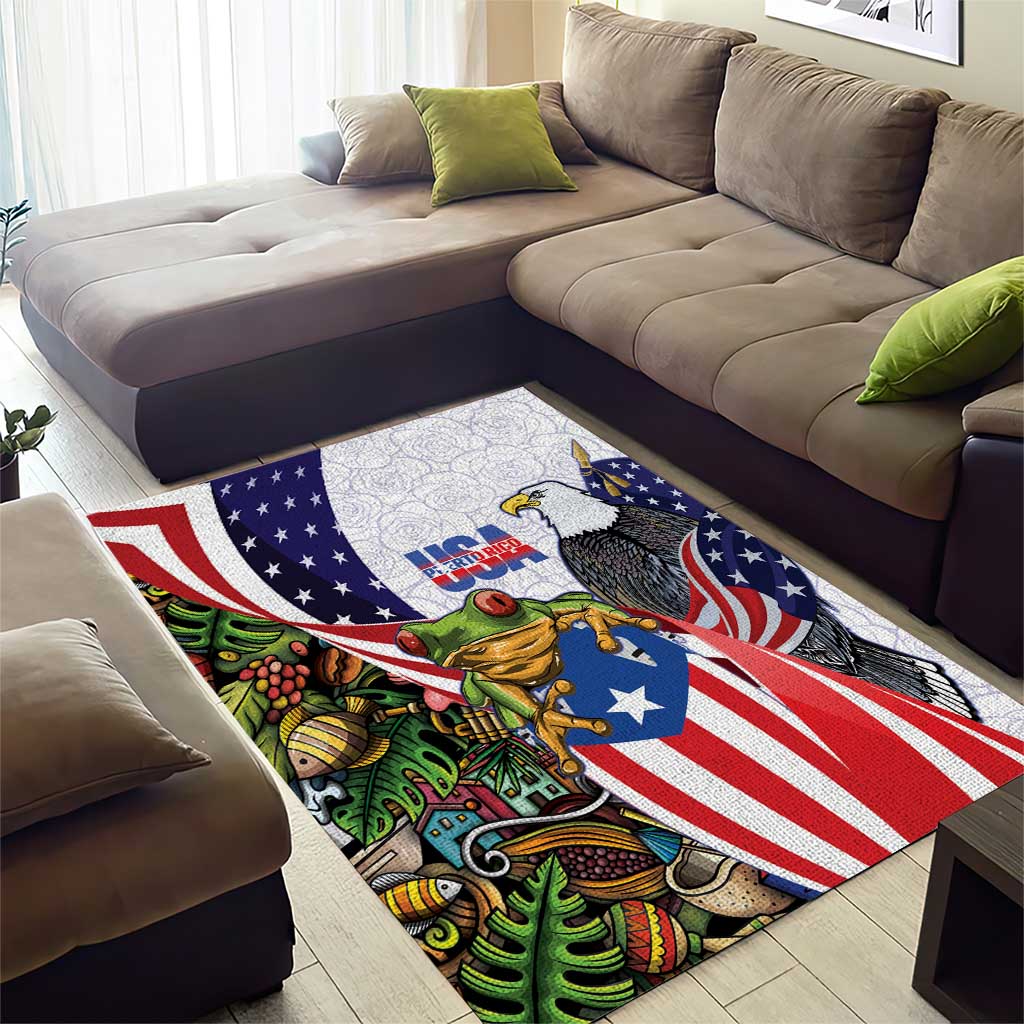 United States Puerto Rico Area Rug USA Curve Flag With Coqui Drum - Wonder Print Shop