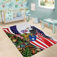 United States Puerto Rico Area Rug USA Curve Flag With Coqui Drum - Wonder Print Shop