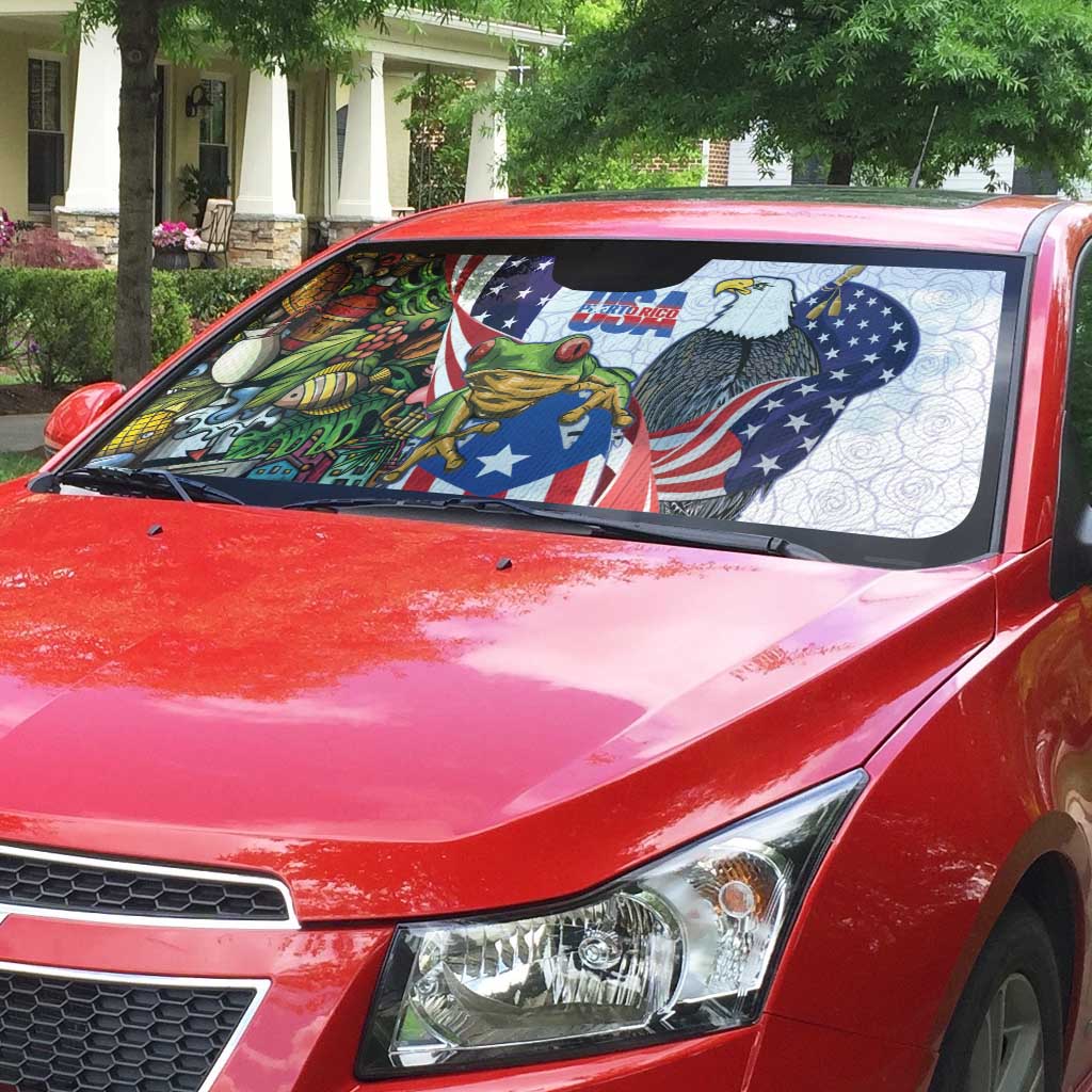 United States Puerto Rico Auto Sun Shade USA Curve Flag With Coqui Drum - Wonder Print Shop