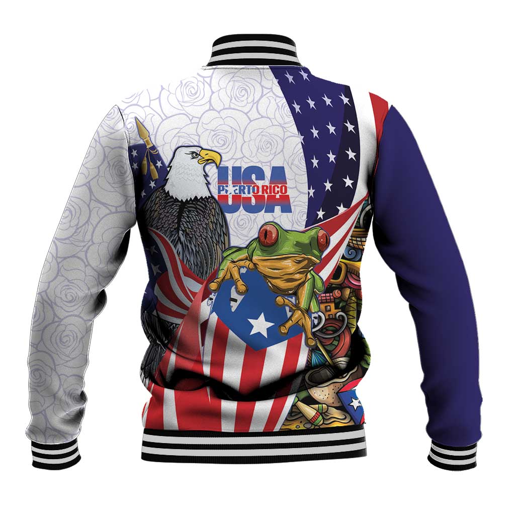 United States Puerto Rico Baseball Jacket USA Curve Flag With Coqui Drum - Wonder Print Shop