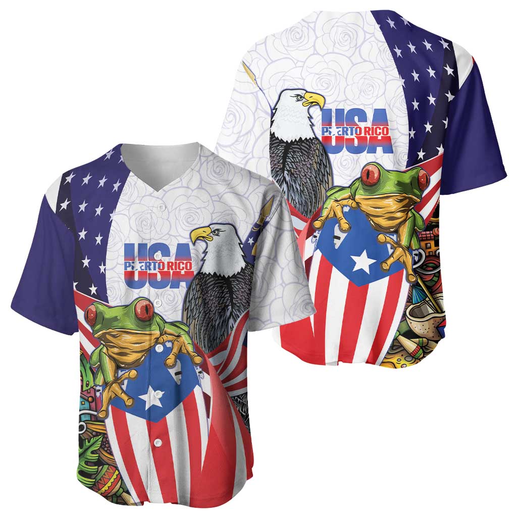 United States Puerto Rico Baseball Jersey USA Curve Flag With Coqui Drum - Wonder Print Shop