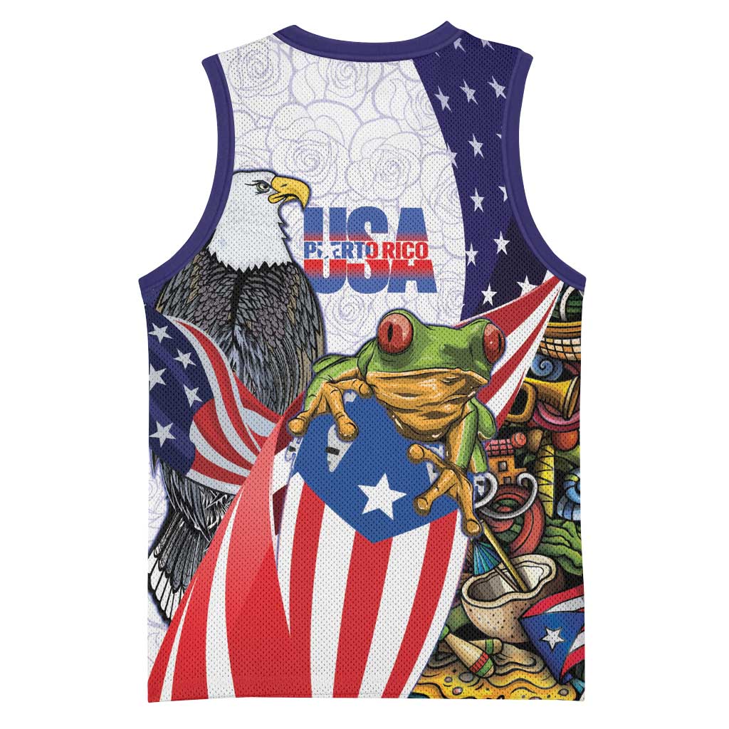 United States Puerto Rico Basketball Jersey USA Curve Flag With Coqui Drum - Wonder Print Shop
