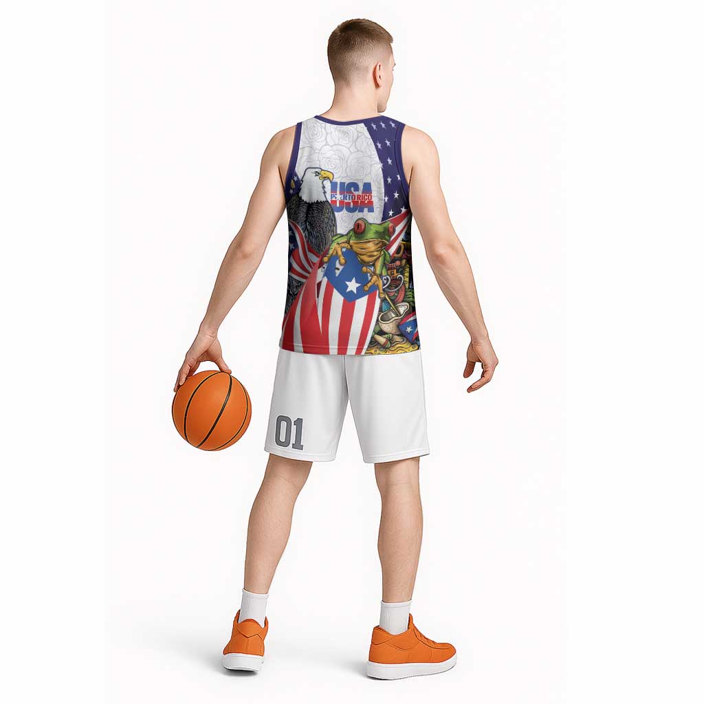 United States Puerto Rico Basketball Jersey USA Curve Flag With Coqui Drum - Wonder Print Shop