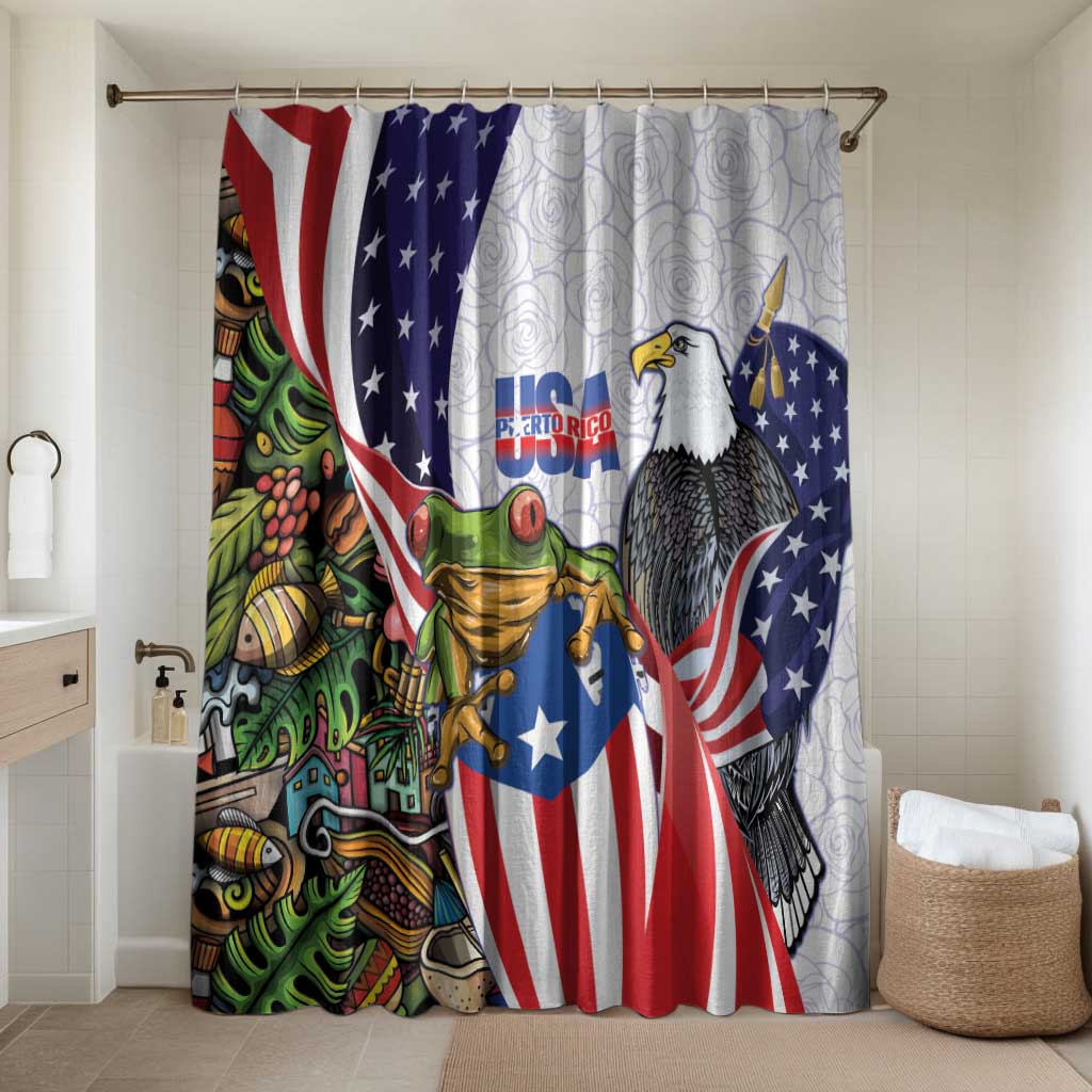 United States Puerto Rico Bathroom Set USA Curve Flag With Coqui Drum - Wonder Print Shop