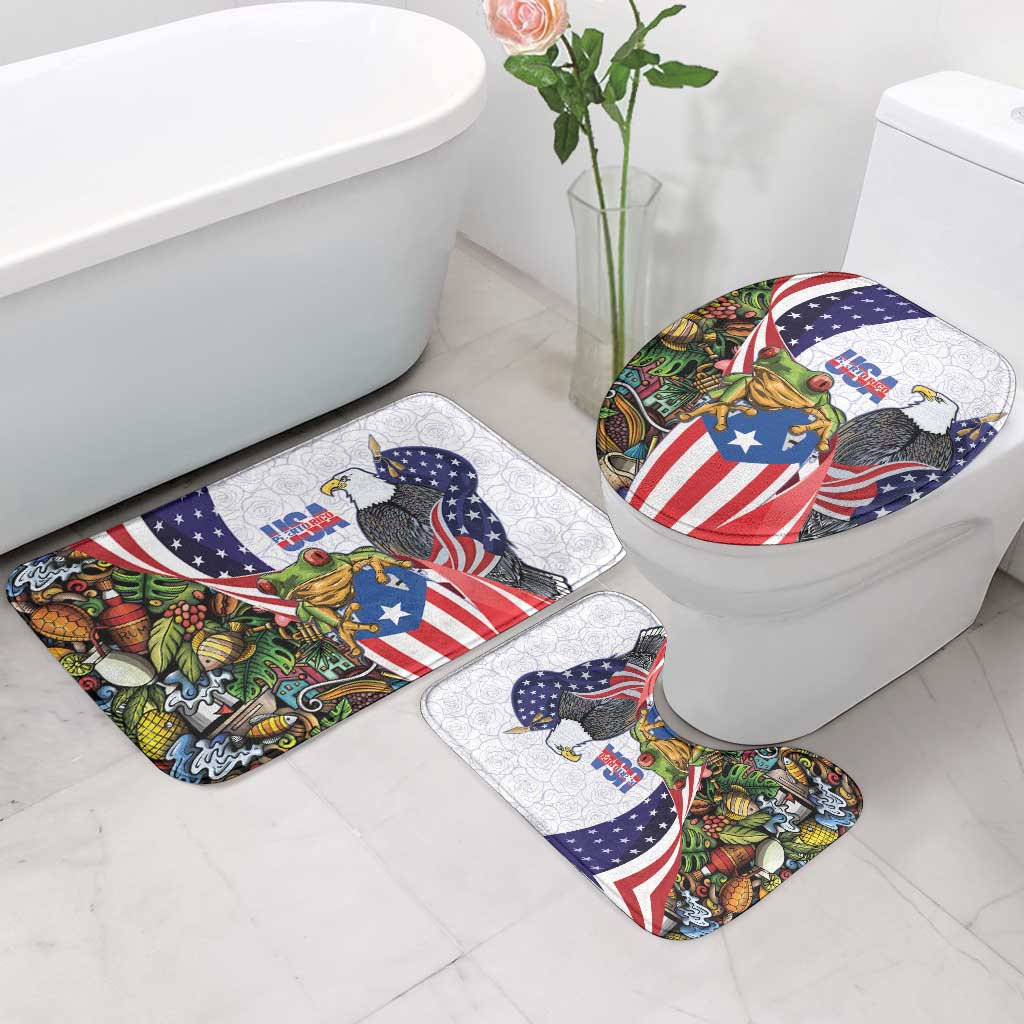 United States Puerto Rico Bathroom Set USA Curve Flag With Coqui Drum - Wonder Print Shop