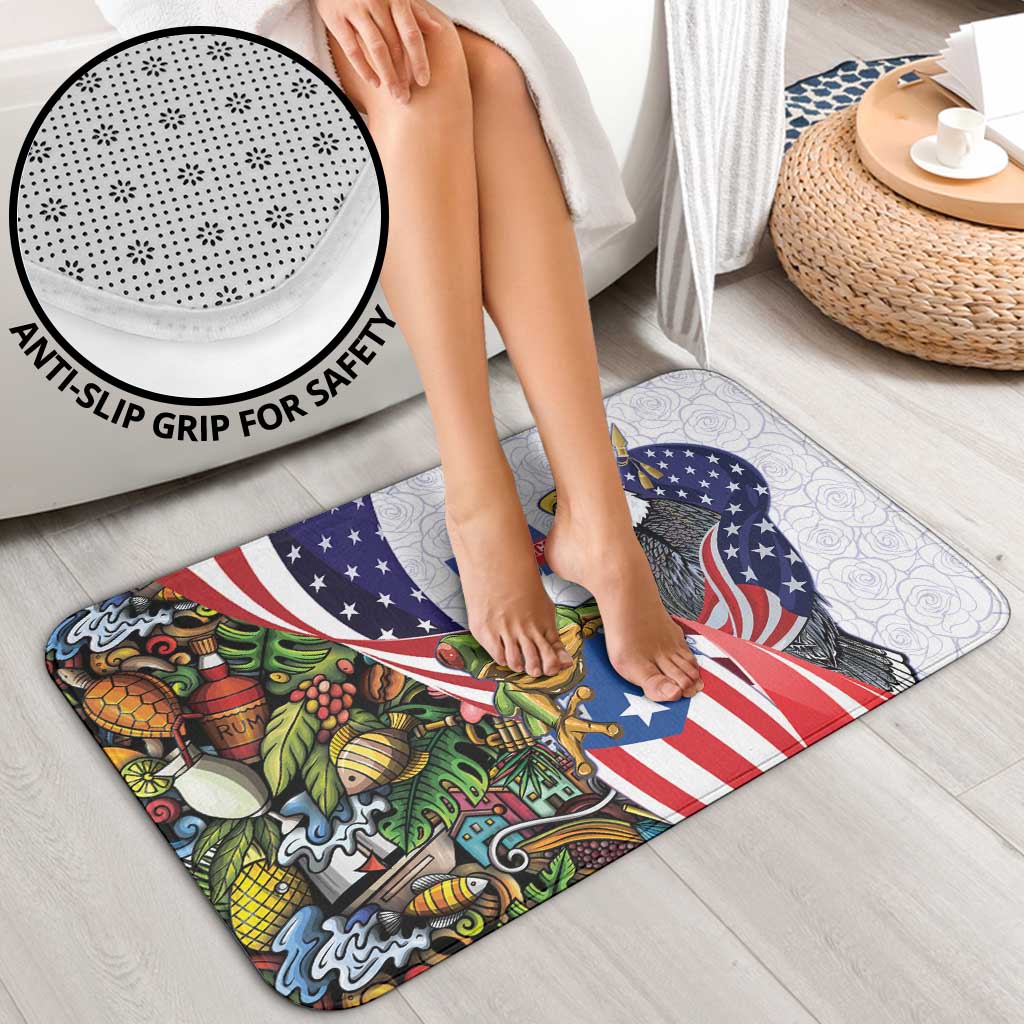 United States Puerto Rico Bathroom Set USA Curve Flag With Coqui Drum - Wonder Print Shop