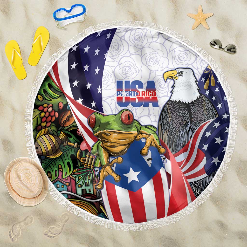 United States Puerto Rico Beach Blanket USA Curve Flag With Coqui Drum - Wonder Print Shop