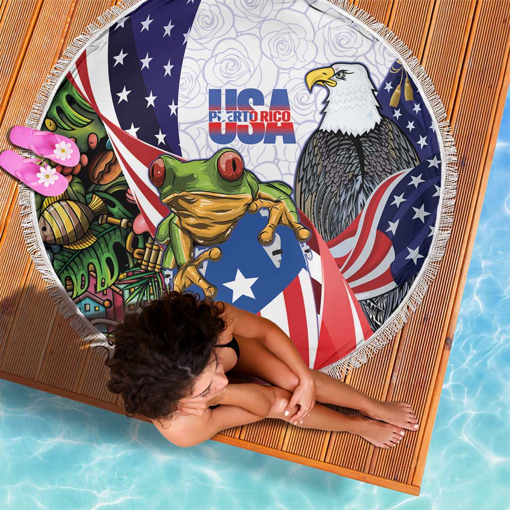 United States Puerto Rico Beach Blanket USA Curve Flag With Coqui Drum - Wonder Print Shop