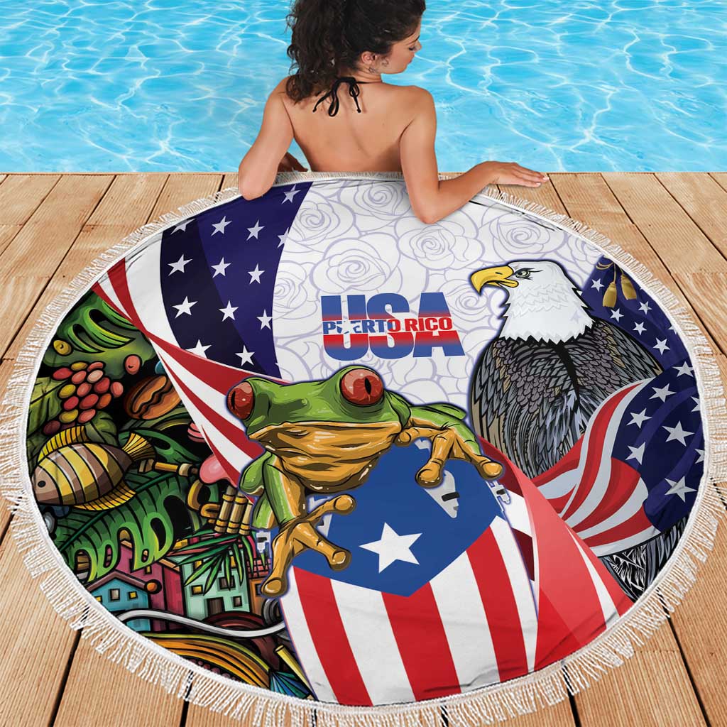 United States Puerto Rico Beach Blanket USA Curve Flag With Coqui Drum - Wonder Print Shop