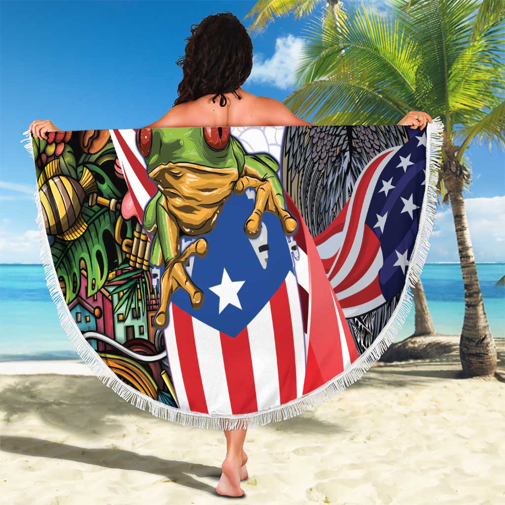 United States Puerto Rico Beach Blanket USA Curve Flag With Coqui Drum - Wonder Print Shop