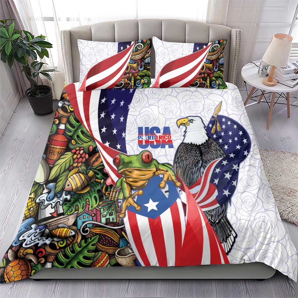 United States Puerto Rico Bedding Set USA Curve Flag With Coqui Drum - Wonder Print Shop