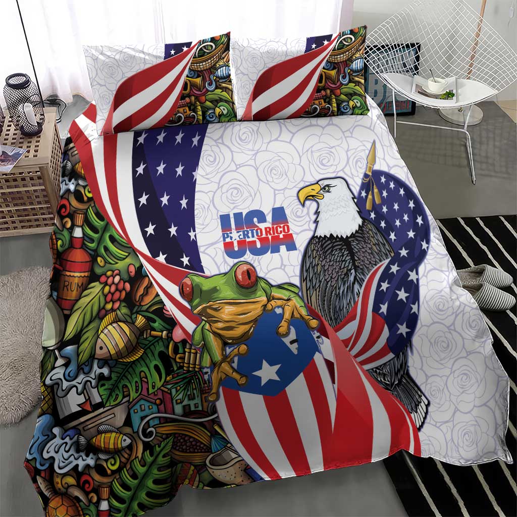United States Puerto Rico Bedding Set USA Curve Flag With Coqui Drum - Wonder Print Shop