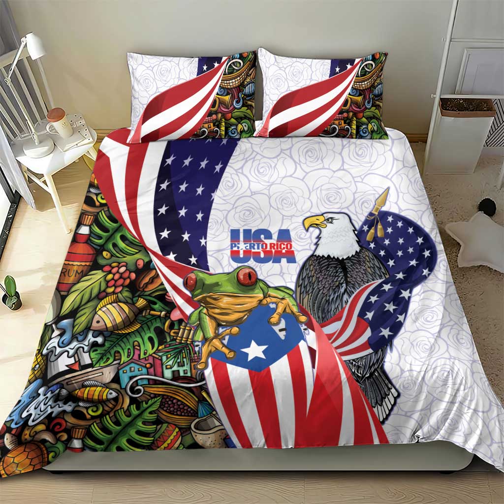 United States Puerto Rico Bedding Set USA Curve Flag With Coqui Drum - Wonder Print Shop