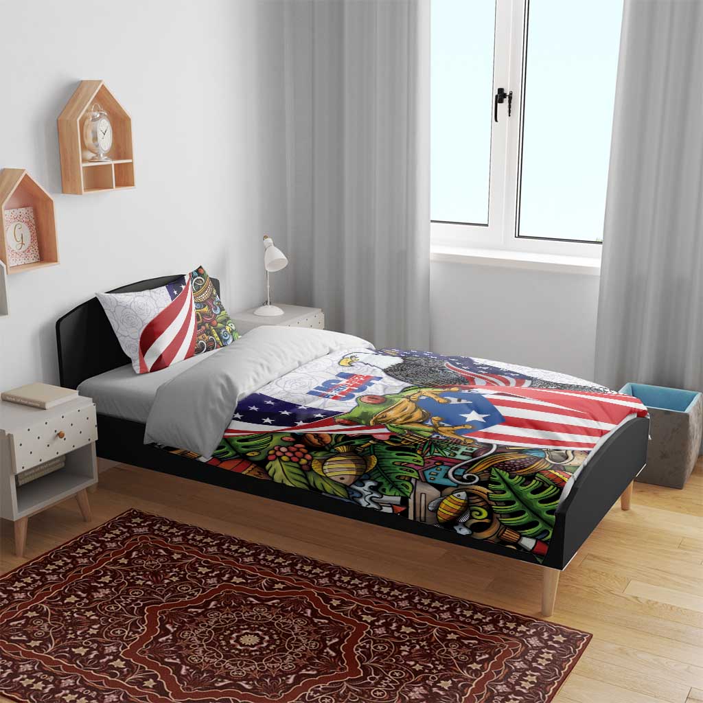 United States Puerto Rico Bedding Set USA Curve Flag With Coqui Drum - Wonder Print Shop