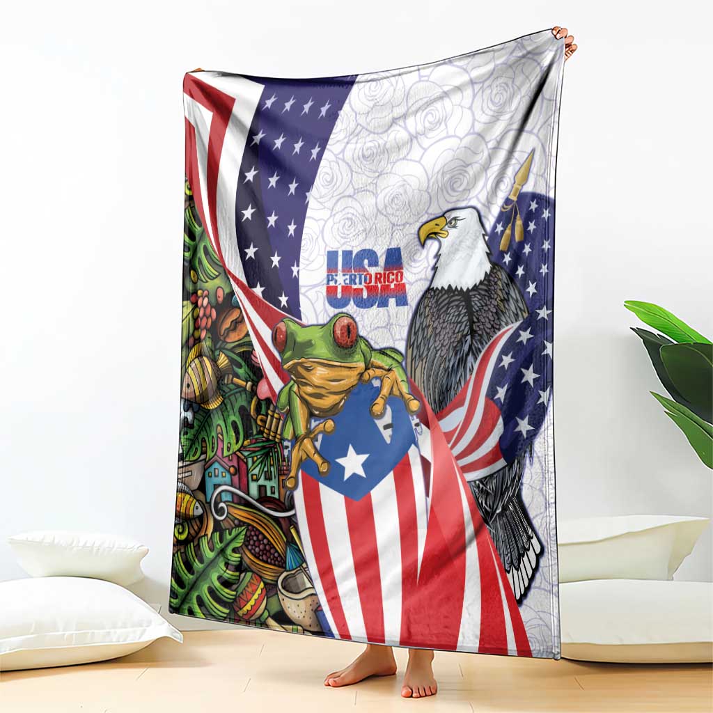 United States Puerto Rico Blanket USA Curve Flag With Coqui Drum - Wonder Print Shop