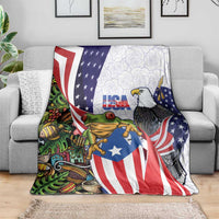United States Puerto Rico Blanket USA Curve Flag With Coqui Drum - Wonder Print Shop