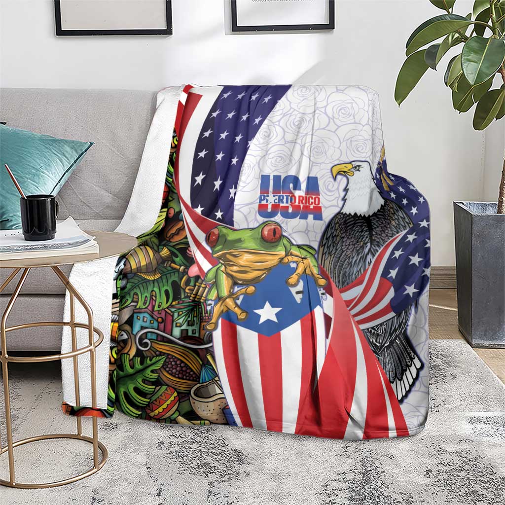 United States Puerto Rico Blanket USA Curve Flag With Coqui Drum - Wonder Print Shop