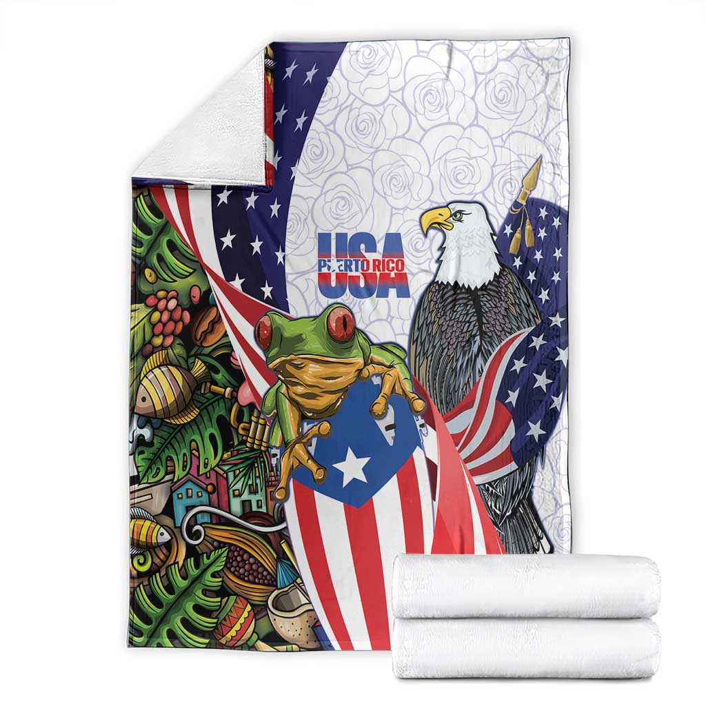 United States Puerto Rico Blanket USA Curve Flag With Coqui Drum - Wonder Print Shop
