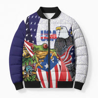United States Puerto Rico Bomber Puffer Jacket USA Curve Flag With Coqui Drum - Wonder Print Shop