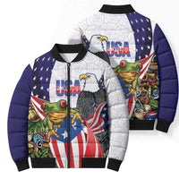 United States Puerto Rico Bomber Puffer Jacket USA Curve Flag With Coqui Drum - Wonder Print Shop