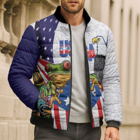 United States Puerto Rico Bomber Puffer Jacket USA Curve Flag With Coqui Drum - Wonder Print Shop